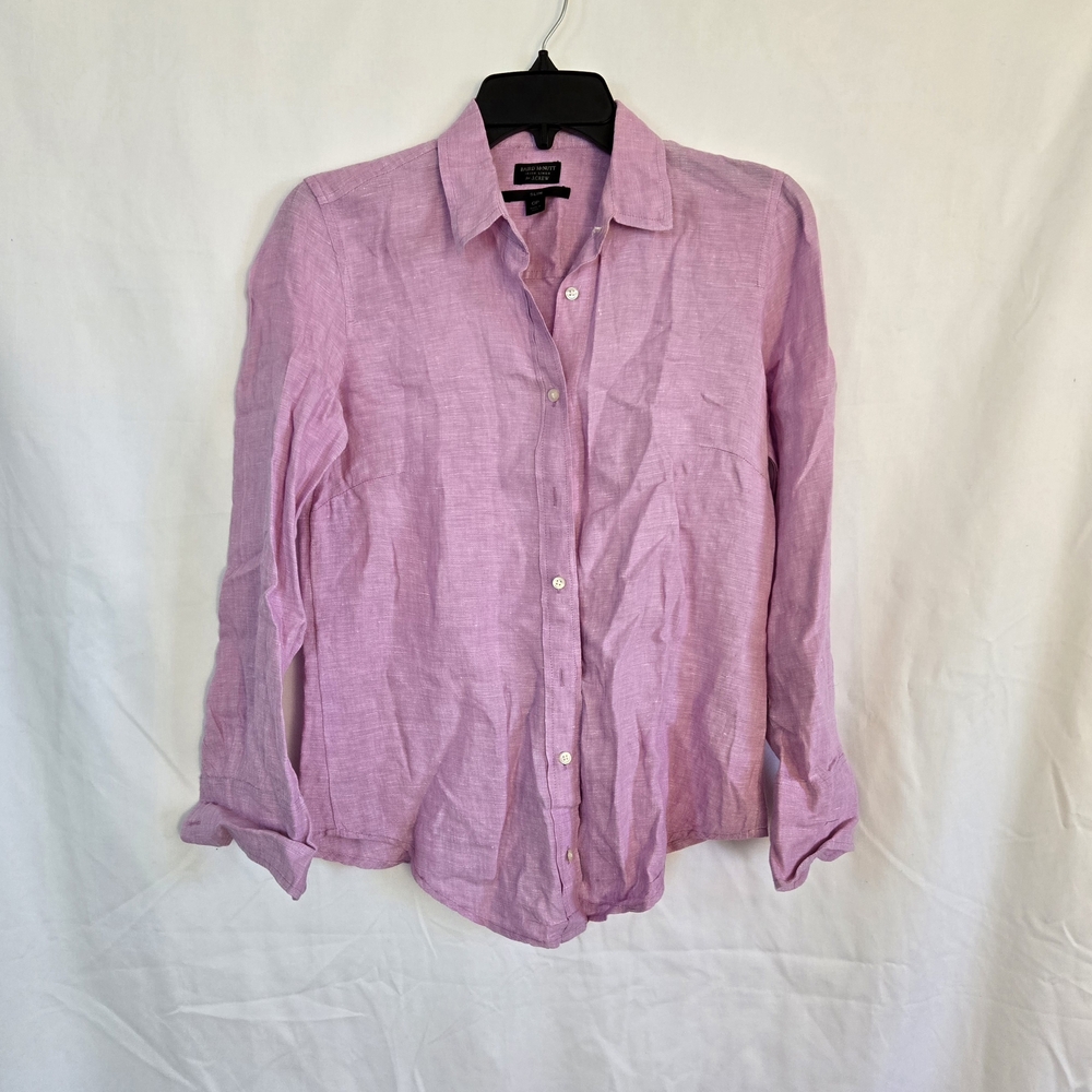 J. Crew Baird McNutt 100% Irish Linen Womens Lilac Long Sleeve Slim Fit 0 Petite